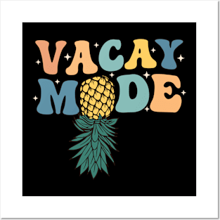 Vacay Mode Swinging Upside Down Pineapple Swinger Groovy Posters and Art